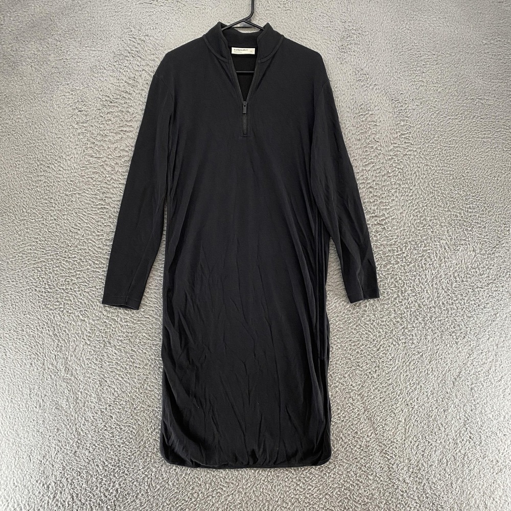 Icebreaker Sweater Dress Womens XS Black Mock Neck Half Zip Side Slit Midi